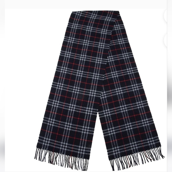 Vintage Burberry cashmere wool scarf. Navy blue red white plaid - Picture 5 of 5